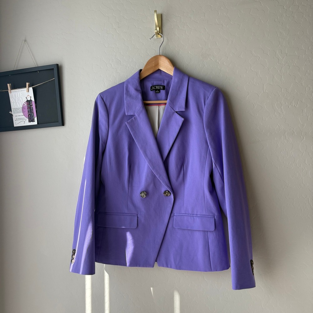 J.Crew Devon Blazer Purple Double Breasted‎ Cotton Viscose Jacket Size 8 - Picture 3 of 9